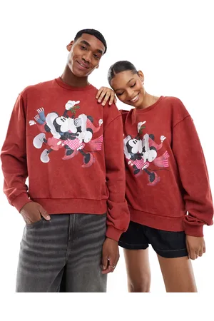 ASOS Disney Christmas boxy oversized sweatshirt with Mickey Mouse & Minnie Mouse print in burgundy