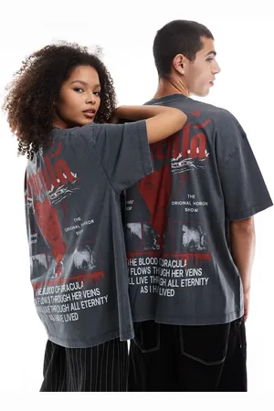 ASOS Halloween unisex oversized t-shirt with Dracula prints in washed
