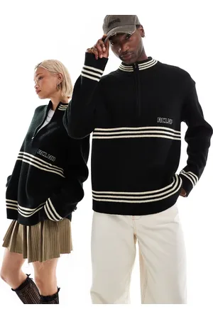 Reclaimed Unisex knit zip up with stripe detail