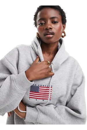 Daisy Street Oversized hoodie in heather with flag embroidery