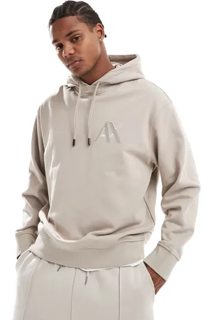 Armani Exchange Contrast chest logo hoodie in beige