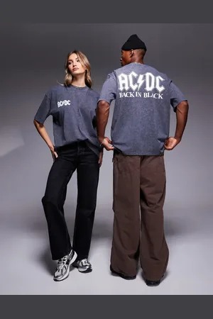 ASOS Unisex oversized license band t-shirt with AC/DC prints in washed charcoal