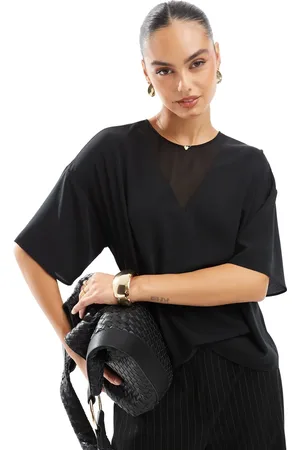 French Connection Crepe top with sheer detail in