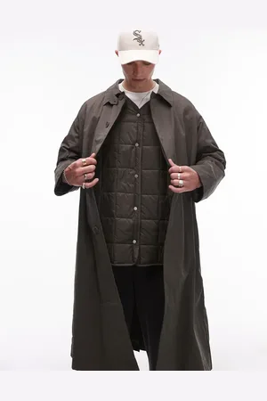 Topman Oversized trench coat with removeable lining in khaki