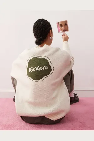 Kickers Relaxed knitted sweater with green black 1970 logo in cream