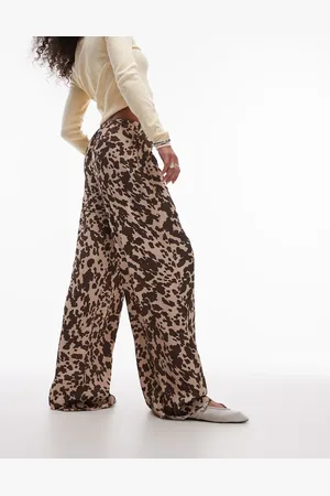 Topshop Cow print satin tie waist pants in