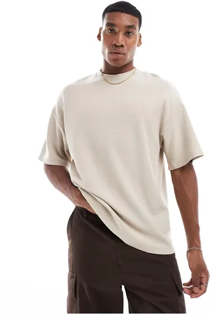 ADPT. Oversized heavy weight ribbed T-shirt in beige