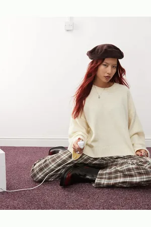 Monki Round neck relaxed knitted sweater in cream