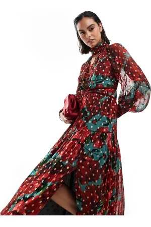 HOPE & IVY Midaxi dress in metallic textured mesh in floral