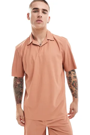 Only & Sons Plisse split neck polo in burnt - part of a set