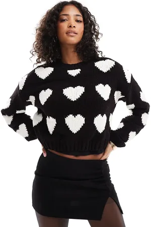 Bershka Chunky heart pattern sweater in