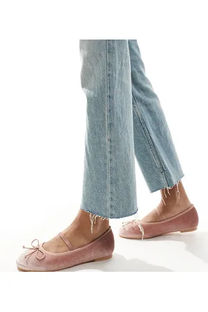 Public Desire Public Desire Alexa bow ballet flats with strap in blush velvet WF
