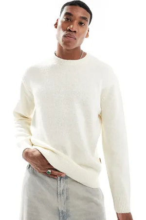 Only & Sons Crew neck textured drop shoulder sweater in cream