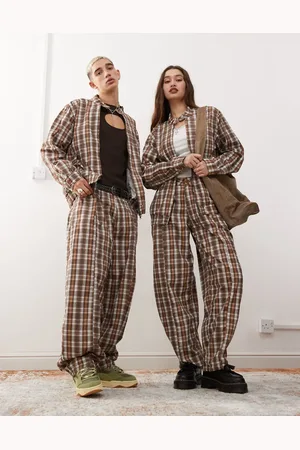 Reclaimed Unisex check print barrel leg pants - part of a set