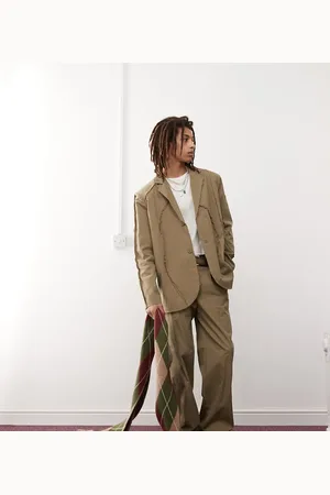 Reclaimed Frayed suit blazer in beige