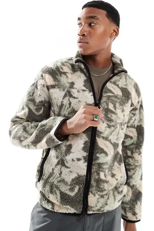 Only & Sons Zip up fleece in green leaf print