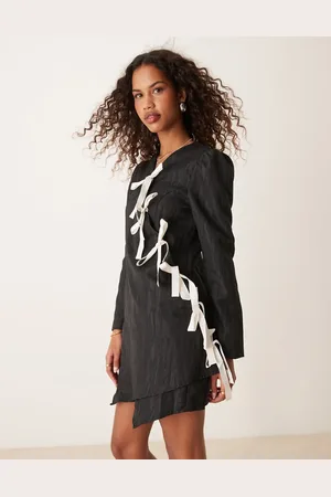 Ghospell Jacquard bow mini dress in