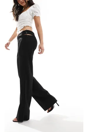 Pull&Bear Cut-out waist detail straight leg pants in