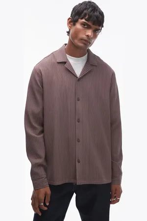 Topman Long sleeve chunky plisse shirt in chocolate