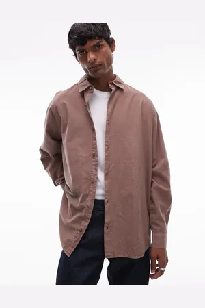 Topman Long sleeve oversized shirt in washed brown