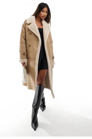 EVER NEW Shearling belted faux fur coat in light camel