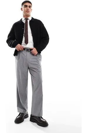 Pull&Bear Wide leg tailored stripe pants in