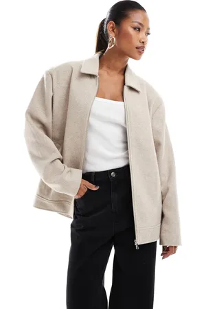 Aria Cove Wool look zip through oversized jacket in light