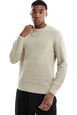 Only & Sons Waffle crew neck sweater in beige