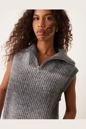 JDY 3/4 zip knit vest in dark melange