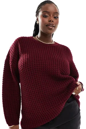 Yours Waffle sweater in burgundy