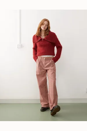 Reclaimed Wide leg tailored pants in red plaid