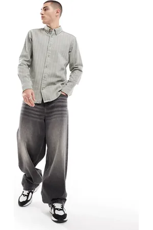 Only & Sons Long sleeve shirt with stripe in sage