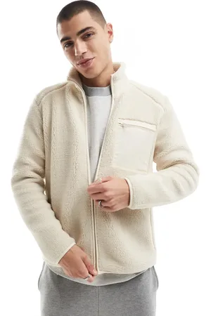 Only & Sons Zip up sherpa fleece with chest pocket in beige
