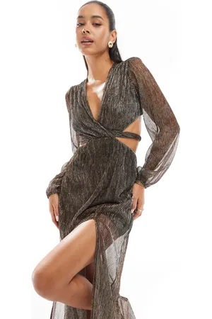 TFNC Pleated shimmer maxi dress in