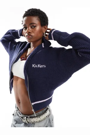 Kickers Zip through cropped knit sweater with embroidered logo