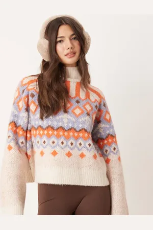 ASOS High neck boxy Fairisle sweater