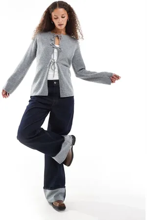 Monki Knit bow tie up cardigan in melange