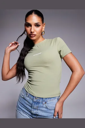 Sixth June Sculpt stretch short sleeve logo detail baby t-shirt in light khaki