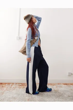 Reclaimed Wide leg pants with side contrast panel in navy