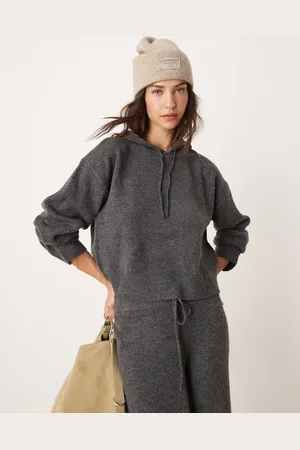 JDY Slouchy knitted hoodie in charcoal - part of a set