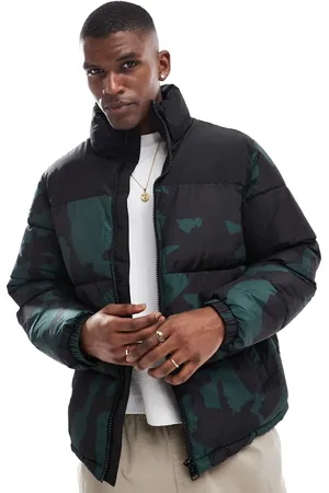 Only & Sons Boxy oversized puffer coat in black with abstract print