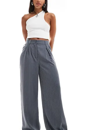 Reclaimed Wide leg smart pants in charcoal pinstripe
