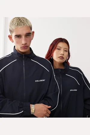 COLLUSION Unisex nylon jacket with contrast seam and print in navy - part of a set