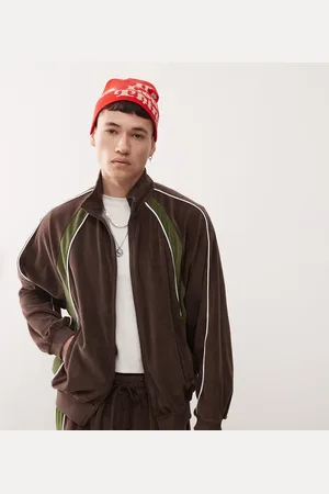 COLLUSION Velour contrast panel and seam track jacket in brown and - part of a set