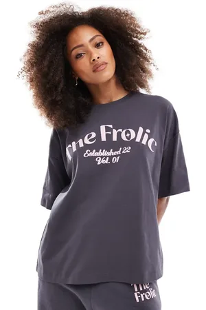The Frolic X Bella Stovey exclusive oversized logo t-shirt in charcoal - part of a set