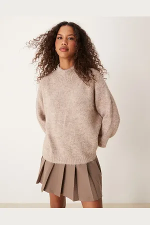 JDY High neck textured knitted sweater in beige