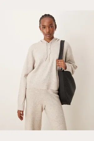 JDY Slouchy knitted hoodie in cream - part of a set