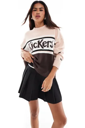 Kickers Relaxed knit sweater with stripe logo in and brown