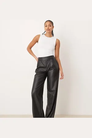 JDY High rise wide leg faux leather pants in