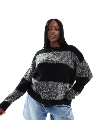 Yours Cable knit sweater in gray and black